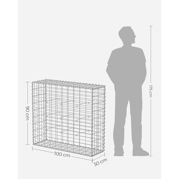 Rootz Large Gabion Korg - Stenvägg - Trådburar - Galvaniserat stål - 100cm x 90cm x 30cm - Utomhusdekoration - Staketkorg