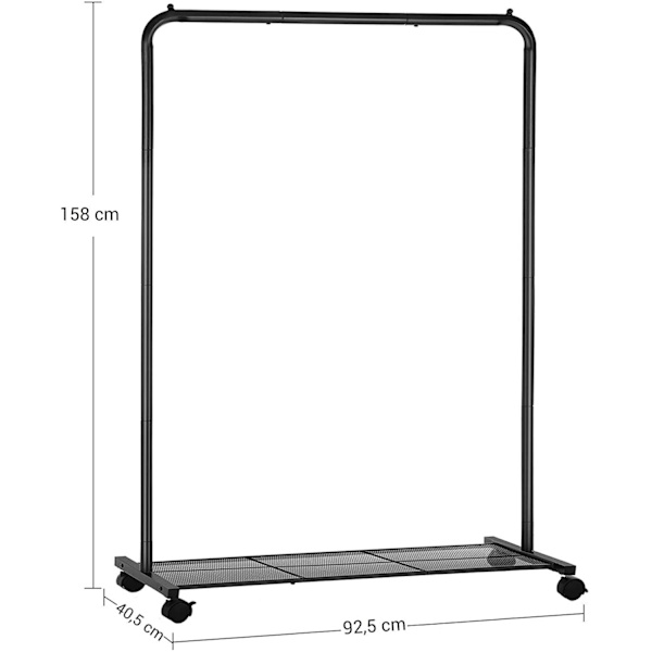 Rootz Tøjstativ - Garderobestativ - Knagerække - Hjul - Max 40 kg - Sort - Metal - 92,5 x 40,5 x 158 cm