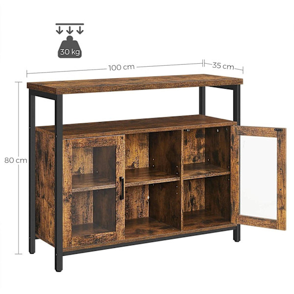 Rootz Skänk - Förvaringsskåp - Skänk - Köksskåp - 2 dörrar - 2 öppna fack - Industriell - Brun - Svart - Bearbetat trä - Metall - 100 x 35 x 80 cm