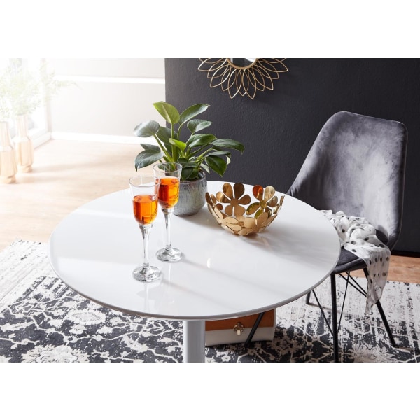 Rootz spisebord rundt 75x75x74 cm Lille køkkenbord hvid højglans
