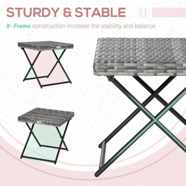 Rootz Havebord - Sammenklappeligt sidebord i rattaneffekt - Grå - 40 x 40 x 40 cm