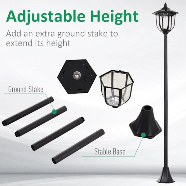 Rootz Garden Light - Solar LED Garden Lantern - Lantern - LED Lamp Post - Plastic - Black