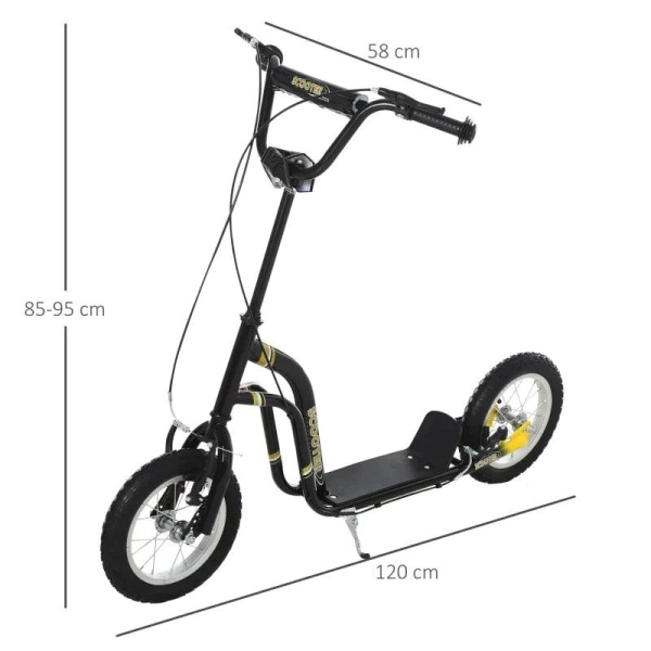 Rootz Scooter - Barnskoter - City Scooter - Kickboard Med Pneumatiska Däck - Aluminium - Svart - 120 x 58 x 85-95 cm