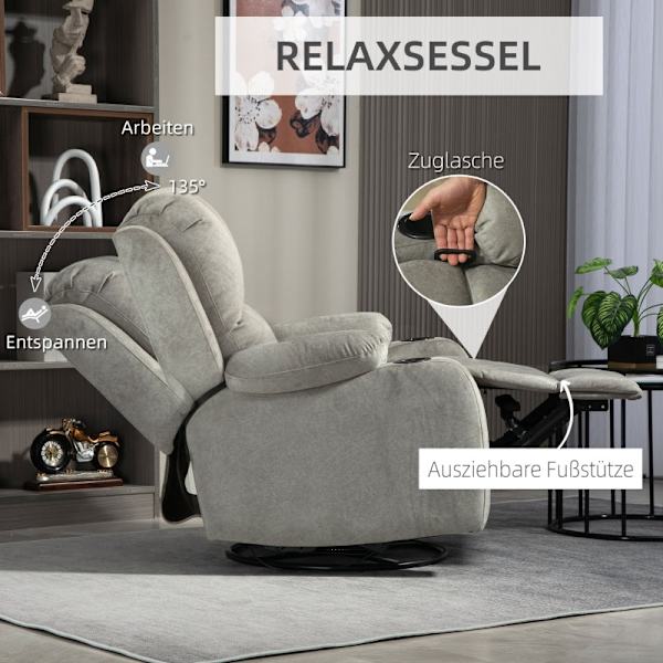Rootz Relaxation Chair TV-nojatuoli - kallistuva istuin - Kääntyvä keinu - Nahkainen kangas - Mukinpidike - Ruskea - 87cm x 162cm x 102cm