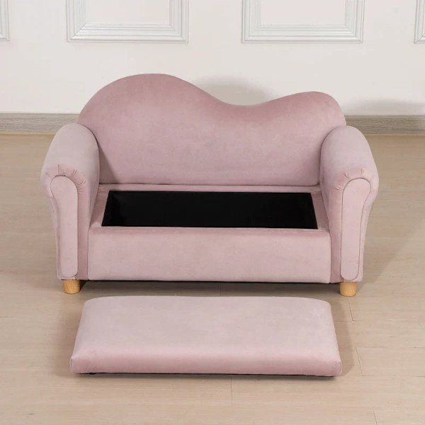 Rootz børnesofa - To-personers til børn - 3-5 år - Opbevaringsplads - Ramme af naturligt træ - Pink - 84 x 41,5 x 48,5 cm
