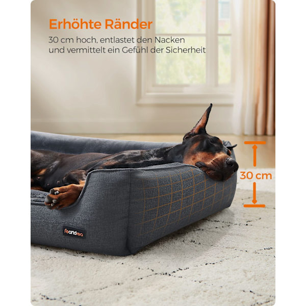 Rootz Plys Hundeseng - Husdyrseng - Hyggelig seng - Imiteret linned - Anti-Slip stof - 120 cm x 90 cm x 30 cm