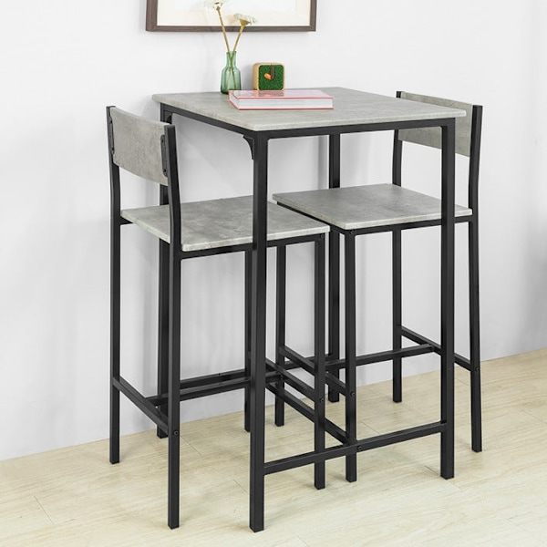 Rootz 3-delade barbordsset - Barstolar - Matsalsset - MDF bordsskiva - Robust metallstomme - Idealisk för kök och trädgård - 60 cm x 97 cm x 60 cm - G