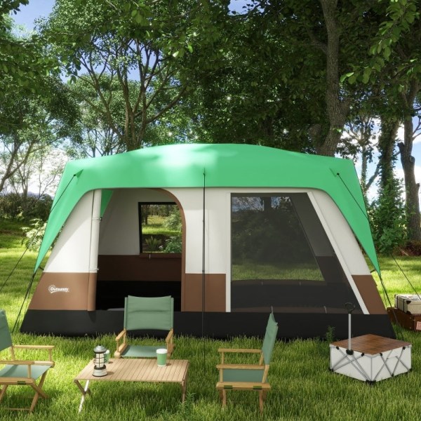 Rootz Campingtält för 7-8 personer - Familjetält - Grupptält - Väderskydd - Optimal ventilation - 490cm x 305cm x 225cm - Grön