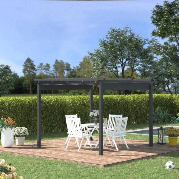 Rootz Pergola - Pergola med justerbar kapell - Aluminium - Grå + Svart - 3 x 3 m