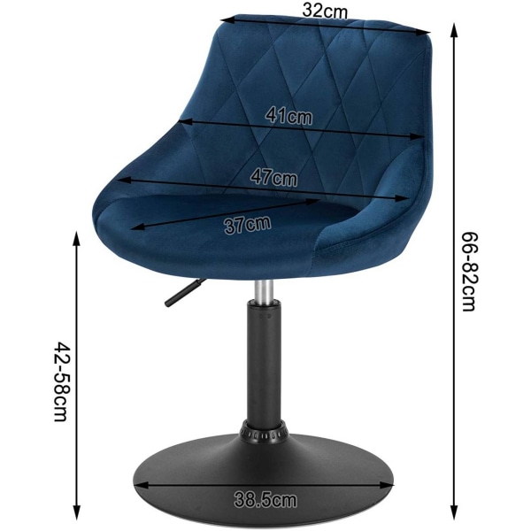 Rootz fløjl og metal barstol - Justerbar bordstol - Drejelig barstol - Forbedret komfort - Alsidigt design - Robust konstruktion - 66cm-82cm x 47cm x