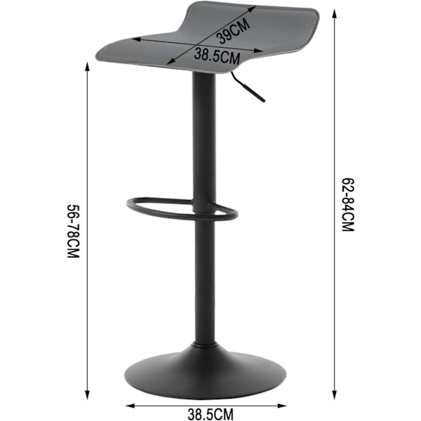 Rootz Barpall - Kökspall - Bänkpall - Ergonomisk sittplats - Stomme i konstläder/metall - Justerbar höjd - 38,5 cm x 39 cm