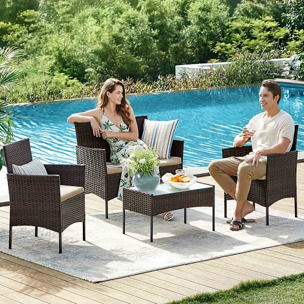 Rootz 4-delad balkongmöbelset - Uteplatsset - Trädgårdsstolar - Terrasssittgrupp - Galvaniserad metallstomme - PE Polyrattan - 56,5cm x 54,5cm x 81,5c