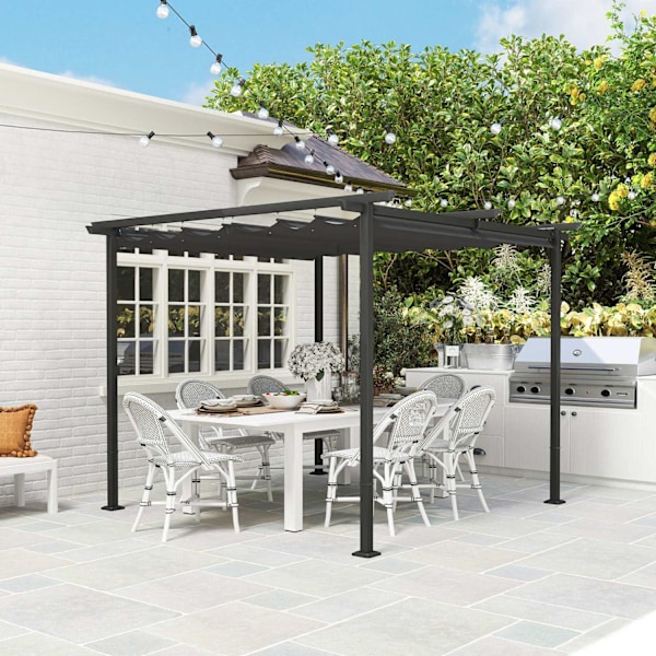 Rootz 3x3m Garden Pergola - Utomhus Gazebo - Infällbar tak - UPF30+ skydd - 300 cm x 300 cm x 227 cm