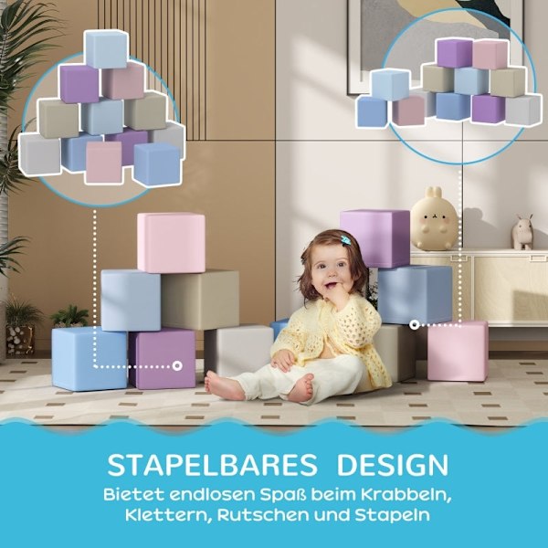 Rootz Soft Building Block Set - Pedagogiska skumblock - Färgglad spädbarnsleksak - Balans och koordinationsutveckling - 20cm x 20cm x 20cm