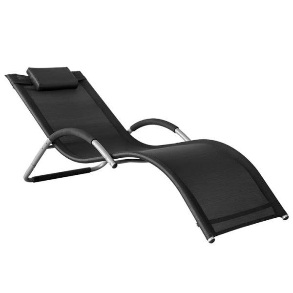 Rootz Havelounger - Solseng - Liggestol - Sort syntetisk fiberstof - Komfortpude - Svedfri afslapning - Ideel til have og terrasse - 63cm x 66cm x 172