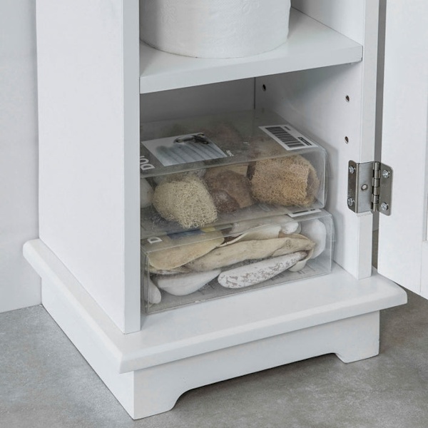 Rootz Badeværelsesskab - Toiletpapirholder - Opbevaringsorganer - Pladsbesparende design - Justerbare hylder - Hvid MDF - 20cm x 100cm x 20cm