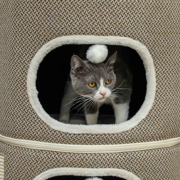 Rootz 3 Tier Cat Barrel With Cushion - Cat House - Cat Tower - Förbättra komforten - Ø51cm x 69 cm, brunvit