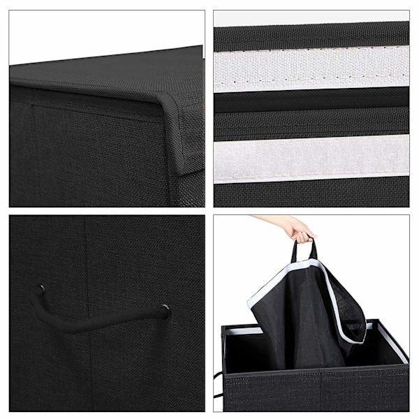 Rootz Black Laundry Basket - Pyykkikorit kannella - Taitettava - 69,25 x 39,4 x 5,6 cm