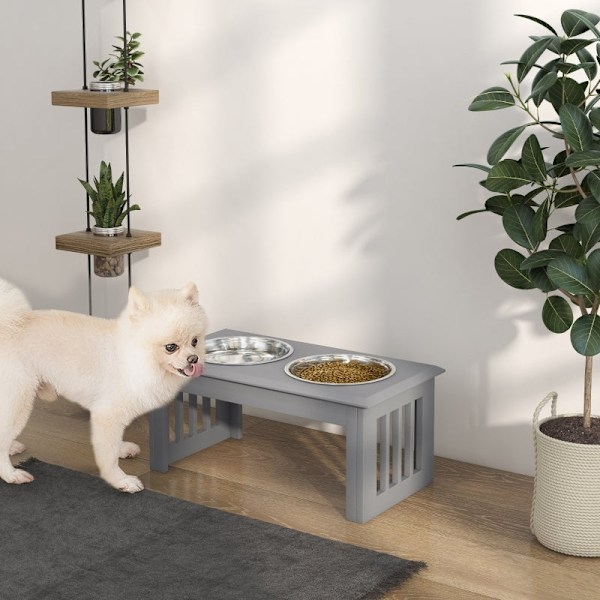 Rootz Hundefoderstation - Hævede hundeskåle - Rustfri stålskåle - MDF-hus - Hygiejnisk - 58,4 cm x 30,5 cm x 25,4 cm
