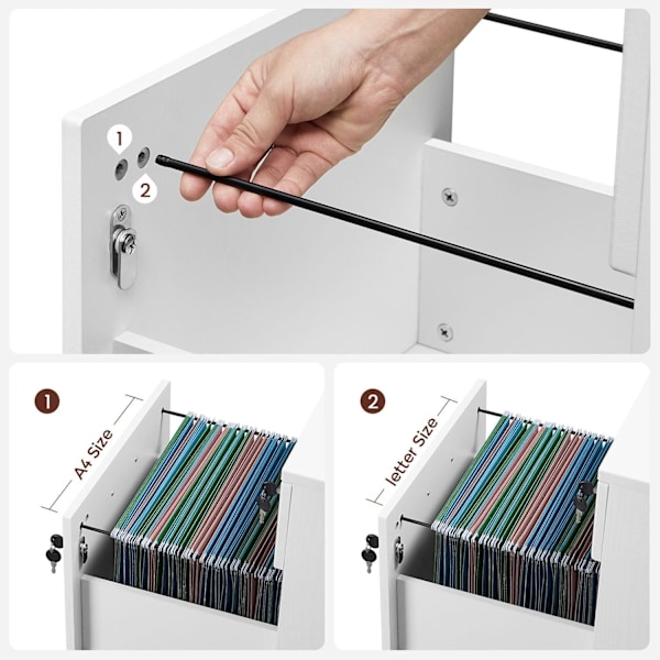 Rootz Låsbar Rullebeholder - Hvidt arkivskab - Opbevaringsskab - Sengebord - Sidebord - 5 hjul - E1 MDF - PVC - 44cm x 40cm x 54,5cm