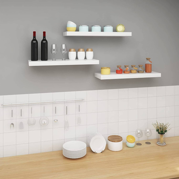Rootz Sæt med 3 væghylder - Displayhylder - Opbevaringshylder - Holdbar MDF & PVC finer - Fugtbestandig - Nem installation - Alsidig brug - Flere læng