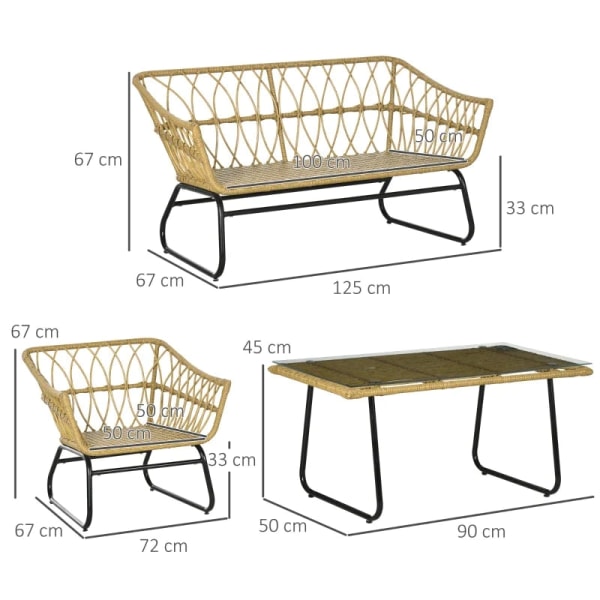 Rootz 4-delt havesædesæt - Rattanlook - Rektangulært bord - To s