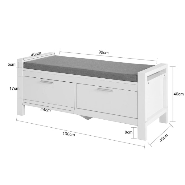 Rootz 2 Drawers -kenkäpenkki-kenkäteline - kenkäkaappi - käytävän säilytyspenkki istuintyynyllä