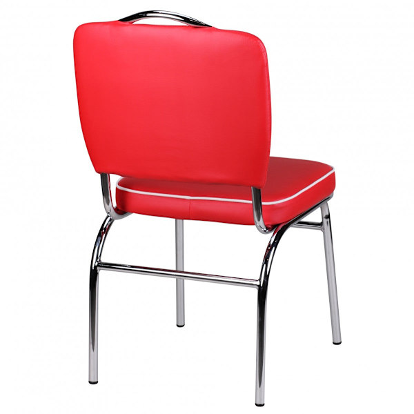Rootz Retro Vintage American Diner -tuoli - Kontrastiset saumat - Mukava pehmuste - Tyylikkäät kaarevat jalat - 90 cm x 47 cm x 45 cm - Punainen/Valko