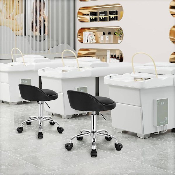Rootz Makeup Pall - Rullande pall - Justerbar höjd - Ergonomiskt ryggstöd - 30cm x 30cm x 53-65,5cm