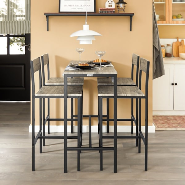 Rootz 5-delade barbordsset - Köksmatsalsset - Trädgårdsmöbler - Slitstark MDF & PVC-skiva - Robust metallstomme - 100 cm x 87 cm x 45 cm bord, 39 cm x