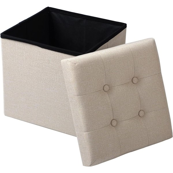 Rootz Pall med förvaring - Förvaringsbänk - Vikbar ottoman - Linnetyg - 37,5 cm x 38 cm x 37,5 cm - Utrymmesbesparande - Andas - 38L förvaring
