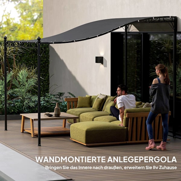 Rootz väggmonterad trädgård pergola - paviljong - utomhusskydd - vattenbeständig - 248x298x200/250 cm - idealisk för terrasser