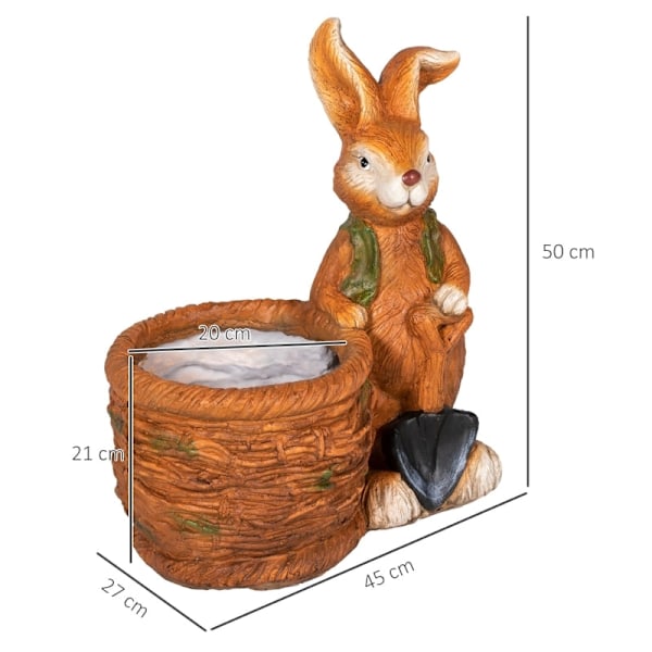 Rootz urtepotte - Kanin med flettet kurv - Finurlig haveplantekasse - Vejrbestandig harpiks - 45 cm x 27 cm x 50 cm - Brun