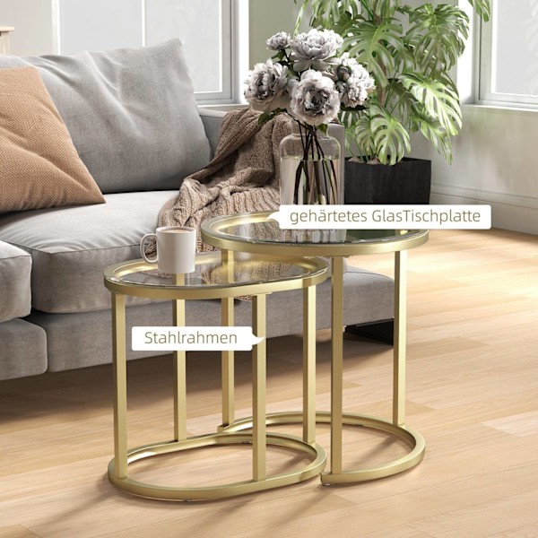 Rootz 2 -stykke sæt sofabord - oval & rund sofabord - Stabelbart borde - Rumbesparende design - Ø50 x 50,5 timer, 60L x 36b x 43,5 timer cm