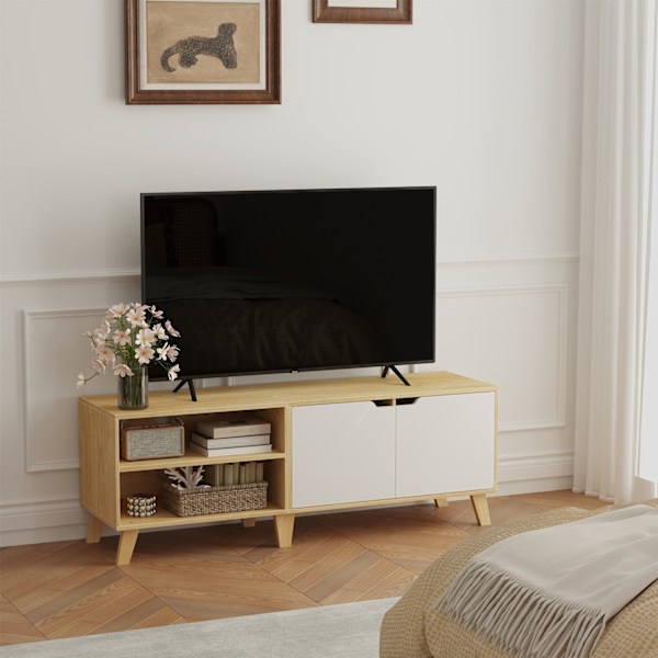 Rootz TV -kaappi - Televisiopöytä - Viihdeosasto - 2 ovea - ruskea ja valkoinen - 140 cm x 40 cm x 50 cm