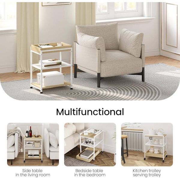 Rootz multifunktionellt sidobord - Rullande soffbord - Förvaringshylla - E1 trämaterial - 40cm x 53,7cm x 30cm