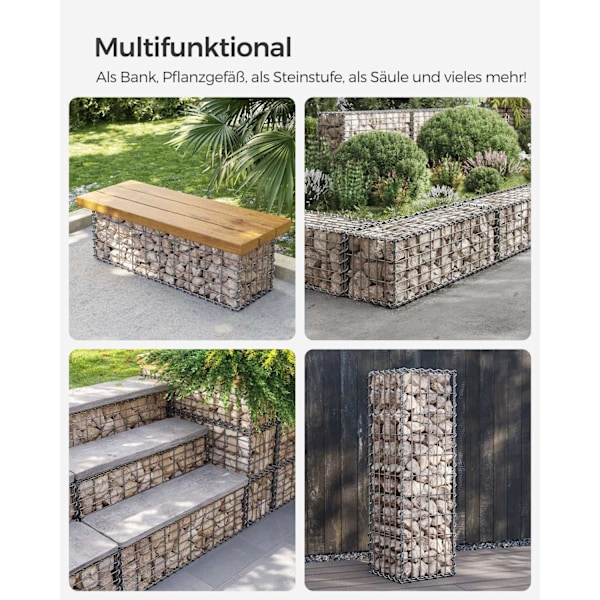 Rootz Gabion Korgset - Stenbur - Gabionvägg - Galvaniserat stål - 100cm x 30cm x 30cm - Enkel montering - 23,2 kg