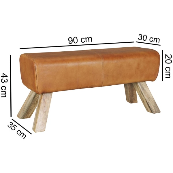 Rootz Design sittbänk äkta läder Brun 90 x 30 x 43 cm Snurrstolsbänk läderbänk Pall Garderobsbänk Pall