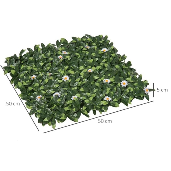 Rootz konstgjord växt - Vägghäck - UV-skydd - Sekretessskärm - Rhododendronblad - Designhäckväxt för trädgård utomhusdekor - Grön + Vit - 50 x 50 x 5
