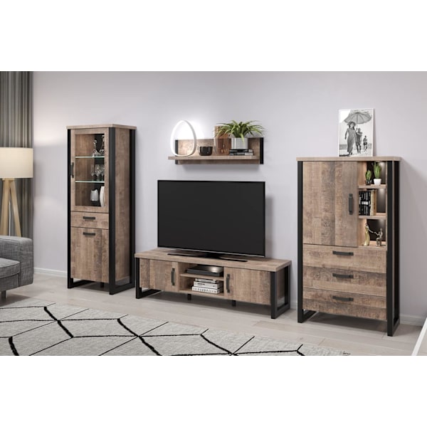 Rootz Wooden Display - Furniture - Furnishing - Showcase - Item Piece - Creation - Article - Brown & Black - 70 x 195 x 45 cm