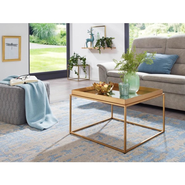 Rootz sofabord glas metal 60x60x41 cm sofabord guld spejlet - Design stuebord Firkantet - Lille sofabord Moderne spejlglas - Sidebord sidebord stue
