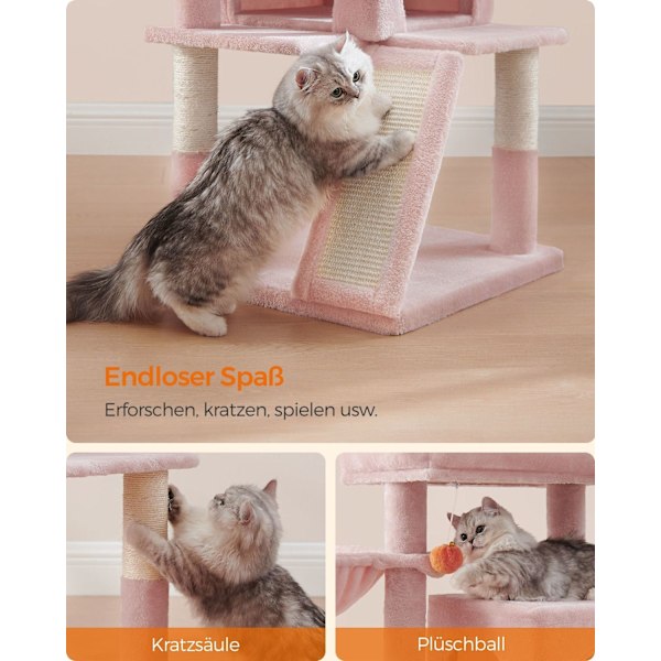 Rootz Luxury Cat-skrapstolpe - Kitty Tower - Cat Tree - Spånskivakonstruktion - Plyschöverdrag - 48cm x 48cm x 96cm