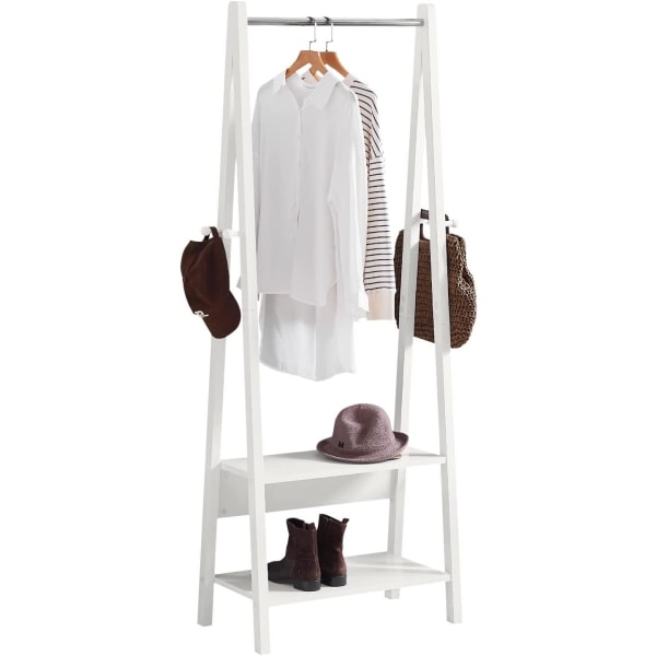 Rootz White Modern klädstångsställ med två förvaringshyllor - Tr