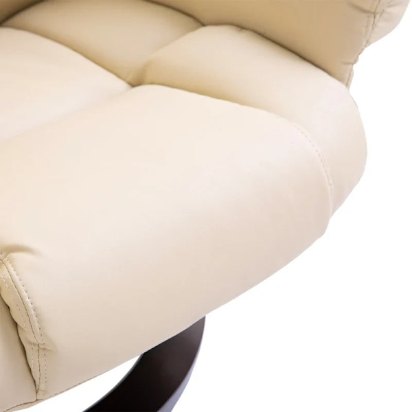 Rootz afslapningsstol med skammel - Liggende funktion - Roterbar - Op til 160 Kg - Kunstlæder - Metalstel - Creme - 80 x 79 x 100 cm