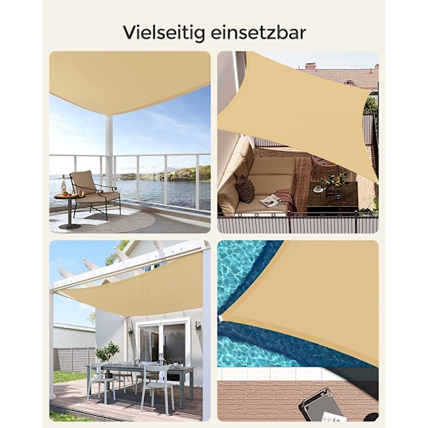 Rootz Sandy Yellow Shade Sail - Solskærm - UV-beskyttelse - Udendørs baldakin - 160 g/m2 polyesterstof - Rustfri stålring - 2m x 3m - Letvægts 1 kg -
