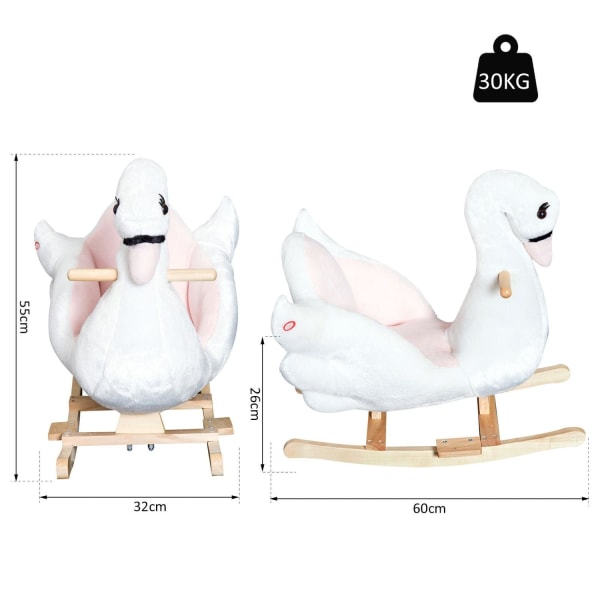 Rootz Rocking Animal Swan - Pinkki, Valkoinen - Pehmo, Puu, Teräs - 23,62 cm x 12,59 cm x 21,65 cm