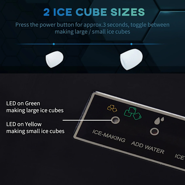 Rootz Ice Cube Machine - 2,1 liter vand - 15 kg på 24 timer - Selvrensende - Inklusiv isbakke + isske - Hvid - 25,2W x 37,5D x 31,2H cm
