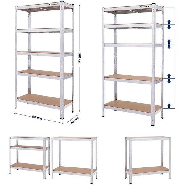 Rootz Lagerställ - Hyllskåp - Arbetsbänk - Förvaringsställ - För garage, källare eller lada - Hyllor för verktygsförvaring - 180 x 90 x 40 cm - Max. B