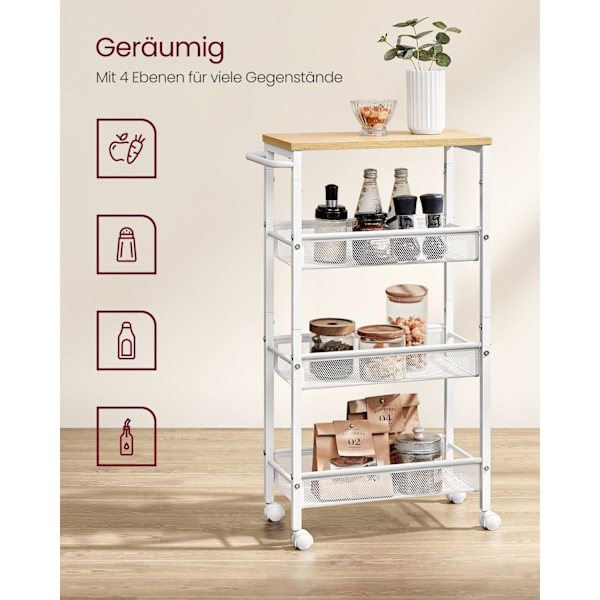 Rootz Eg Hvid spånplade stålvogn - Rullevogn - Opbevaringsorganer - Letvægts - Kompakt design - Nem montering - 22cm x 45,5cm x 77cm