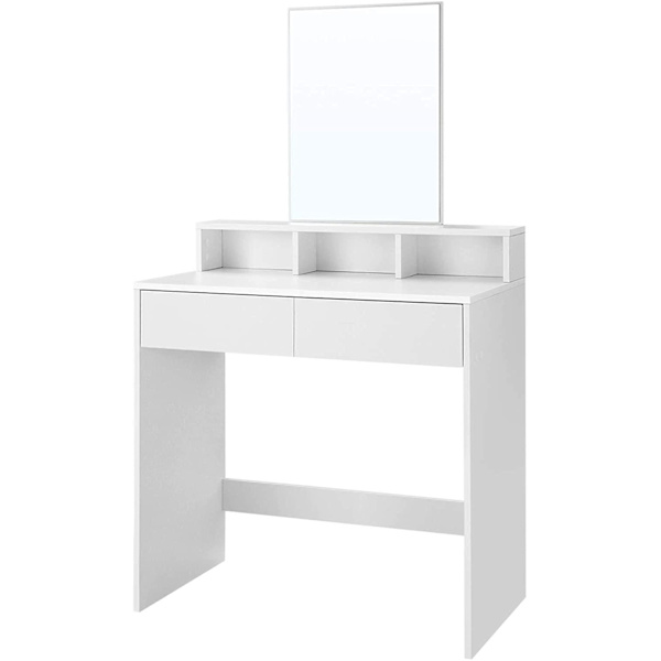 Rootz Toiletbord - Comestica Bord - Make-up bord - 2 skuffer - Spejl - Åbne rum - Forarbejdet træ - Hvid - 80 x 40 x 140 cm